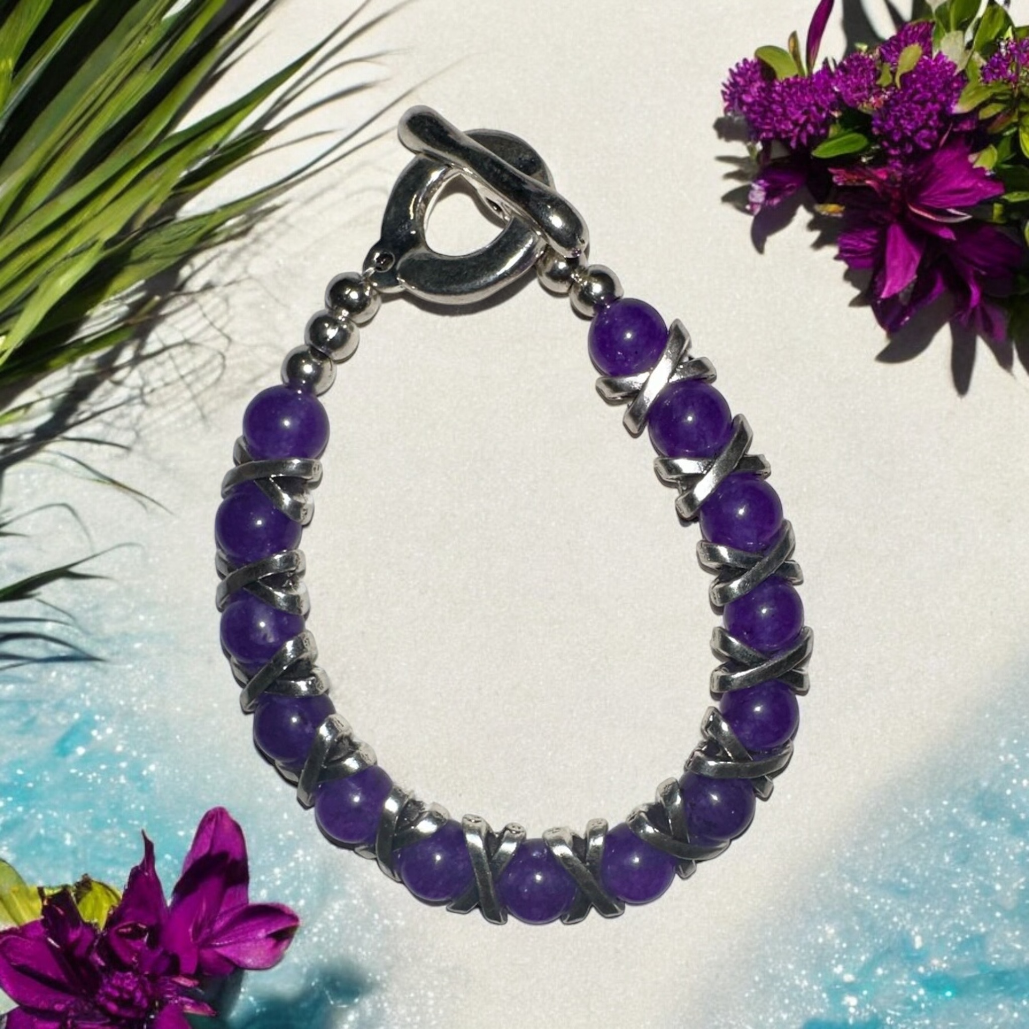 Pulsera de zamak con amatista de 8mm