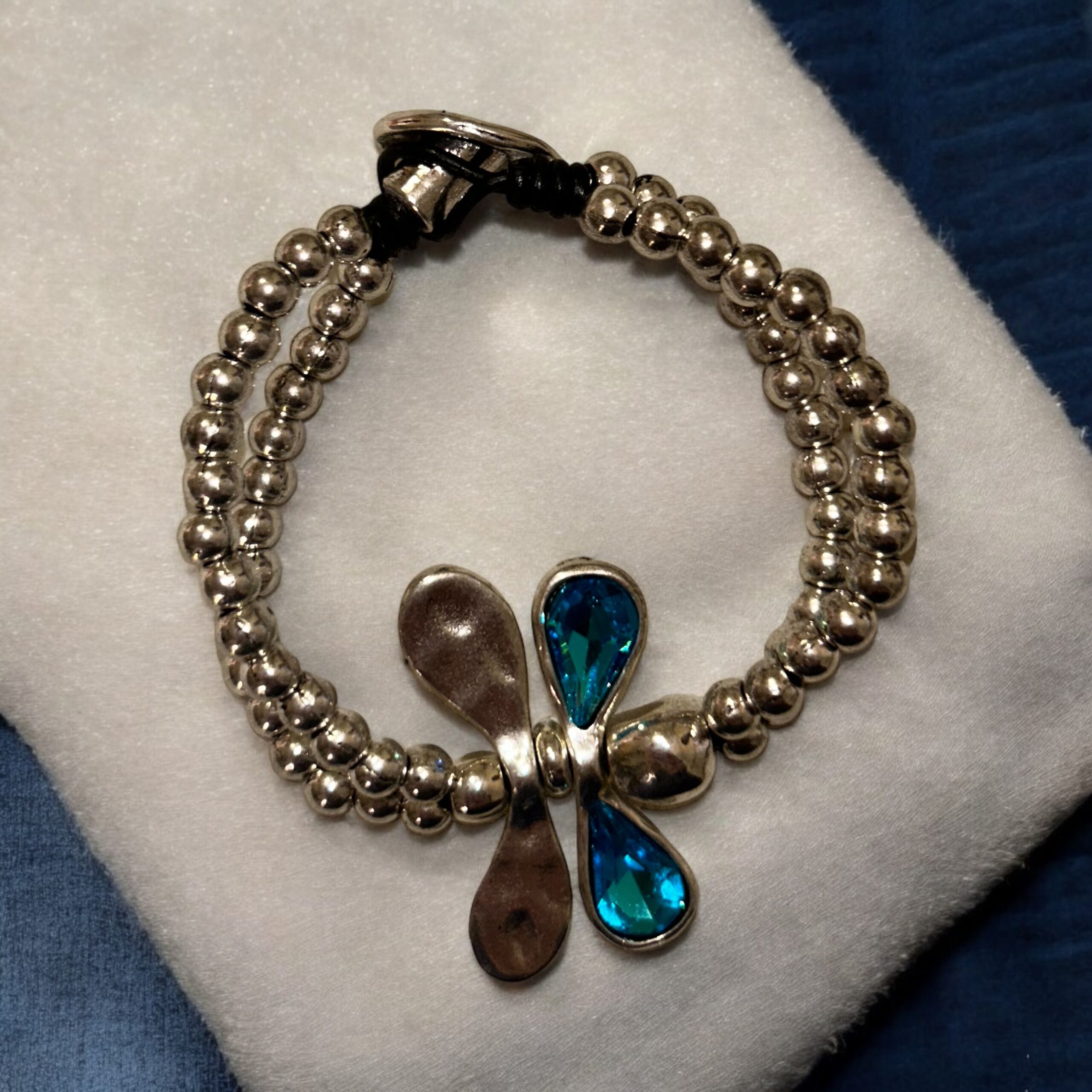 Pulsera de Zamak con Libélula y Cristal Azul